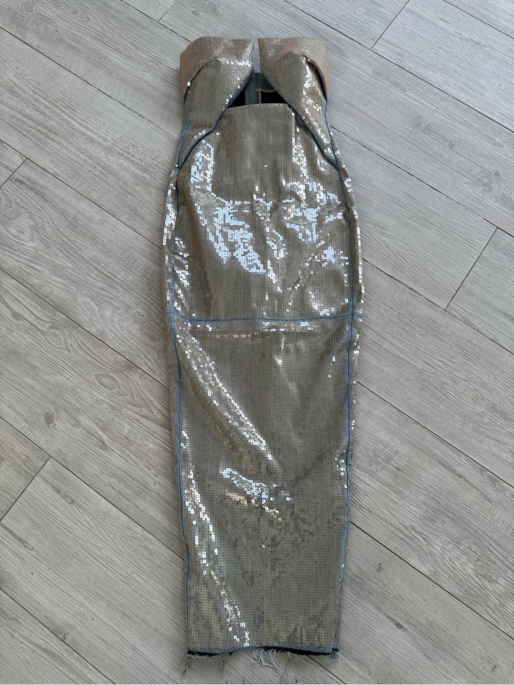 Rick Owens Strapless Metallic Silver Sequin Dress